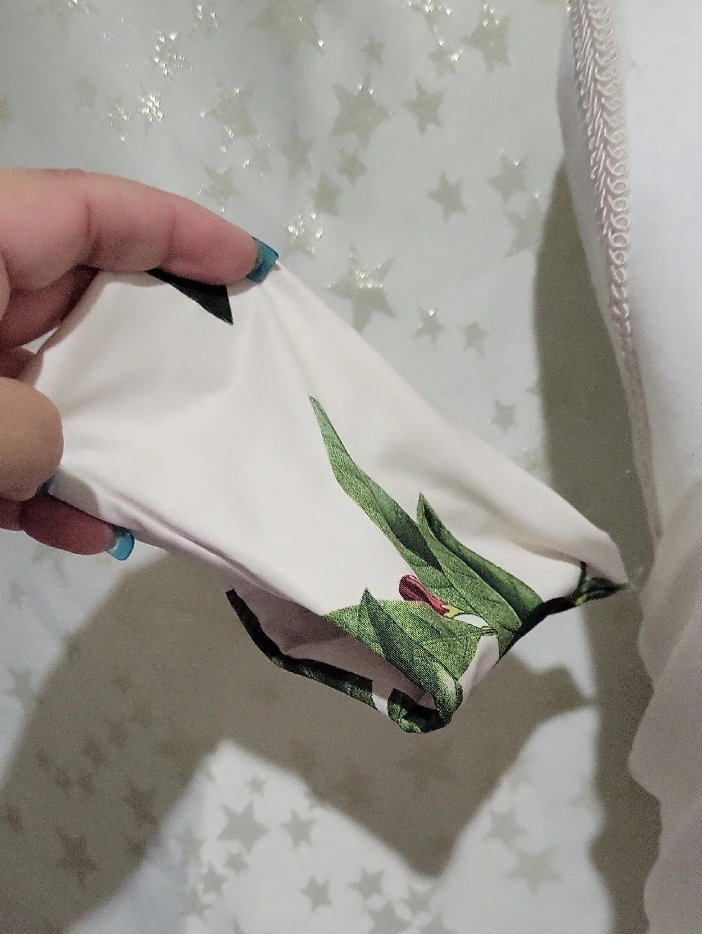 Agua Bendita Cream Bikini Top with Green Leaf & Butterfly Print